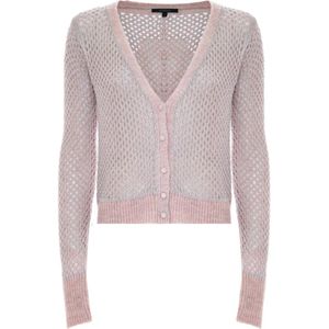 Kocca, Truien, Dames, Roze, XS, Gelaagde opengebreide cardigan met glanzende details