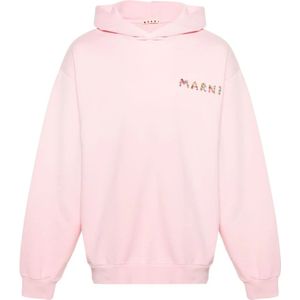 Marni, Sweatshirts & Hoodies, Heren, Roze, L, Katoen, Roze Bloemen Hoodie Katoen Jersey