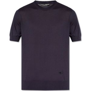 Dolce & Gabbana, Tops, Heren, Blauw, L, Zijden T-shirt