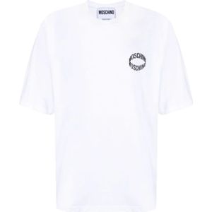 Moschino, Tops, Heren, Wit, S, Katoen, Witte Logo Print T-shirts en Polos
