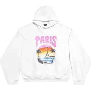 Balenciaga, Sweatshirts & Hoodies, Heren, Wit, L, Katoen, Paris Tropical Katoenen Hoodie