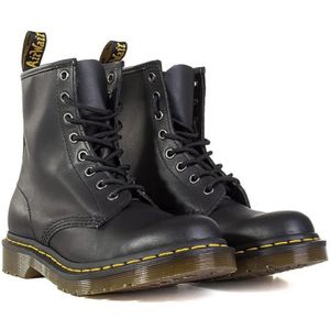 Dr. Martens, Schoenen, Dames, Zwart, 42 EU, Leer, Zwarte leren enkellaarzen met gele stiksels