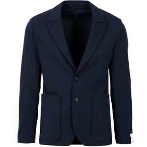 Paolo Pecora, Blauwe Jersey Jas met Enkele Rij Sluiting Blauw, Heren, Maat:M