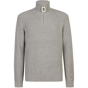 JW Anderson, Truien, Heren, Grijs, XL, Katoen, Half-Zip Trui Licht Grijs Geribbeld