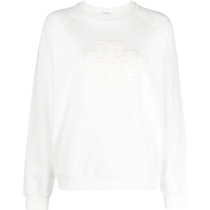 Tory Burch, Sweatshirts & Hoodies, Dames, Wit, S, Katoen, Logo-Appliqué Katoenen Sweatshirt