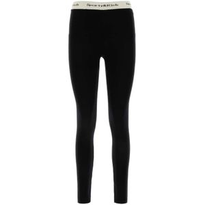 Sporty & Rich, Zwarte stretch viscose legging Zwart, Dames, Maat:M