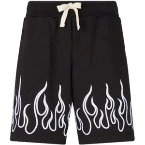 Vision OF Super, Korte broeken, Heren, Zwart, S, Zwarte Shorts met Witte Vlammen