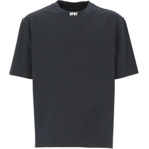 Heron Preston, Tops, Heren, Zwart, S, Katoen, Zwarte Katoenen T-shirt voor Heren met Unieke Borduursels