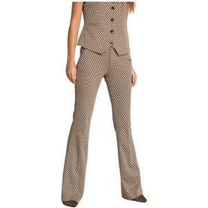 Mason's, Broeken, Dames, Beige, 3Xs, Slim Fit Beige Chino Broek met Houndstooth Patroon