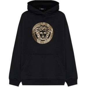 Versace, Sweatshirts & Hoodies, Dames, Zwart, 3Xs, Katoen, Oversized hoodie