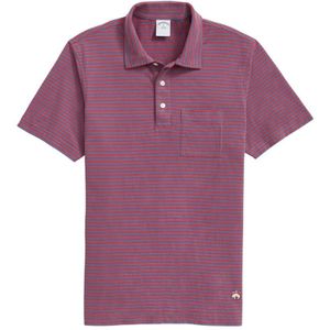 Brooks Brothers, Tops, Heren, Veelkleurig, S, Katoen, Blauw en Donkerrood Vintage Gewassen Katoen Feeder Streep Polo Shirt