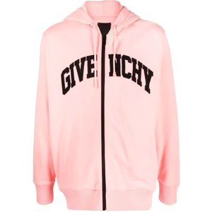 Givenchy, Sweatshirts & Hoodies, Heren, Roze, S, Katoen, Koraalroze Zip-Through Hoodie met Geborduurd Logo