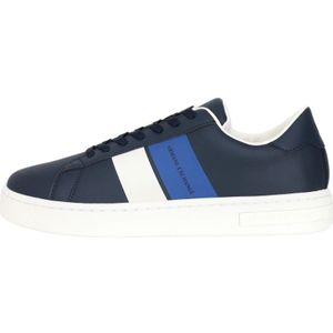 Armani Exchange, Schoenen, Heren, Blauw, 42 EU, Leer, Blauwe Sneakers met Logo en Contrasterende Zijbanden