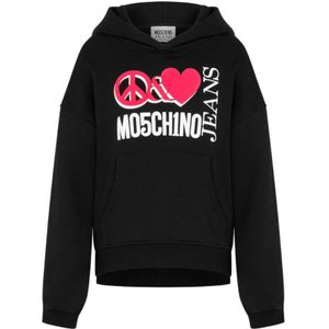 Moschino, Katoenen hoodie met ballonmouwen Zwart, Dames, Maat:M