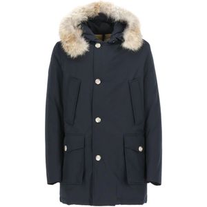 Woolrich, Mantels, Heren, Blauw, XL, Katoen, Arctic Parka met Afneembare Bontkraag