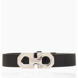 Salvatore Ferragamo, Zwart leren armband met Gancini-logo Zwart, Heren, Maat:ONE Size