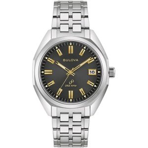 Bulova, Accessoires, Heren, Veelkleurig, ONE Size, Quartz Stalen Horloge, Grijze Kast, Zilveren Band