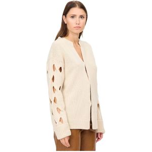 Federica Tosi, Zachte Cardigan met Uitgesneden Mouw Beige, Dames, Maat:S