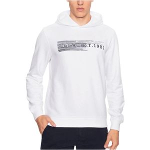 Guess, Sweatshirts & Hoodies, Heren, Wit, XL, Katoen, Geborduurde Logo Hoodie - Casual Comfort