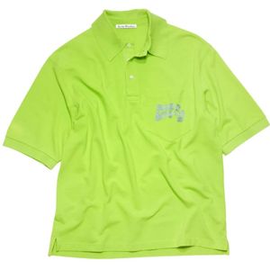 Acne Studios, Tops, Heren, Groen, M, Lime Groene Piqué Gestikte Polo