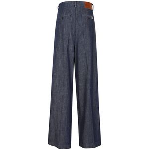 Max Mara Weekend, Broeken, Dames, Grijs, 2Xs, Denim, Donkere denim broek met dubbele plooi