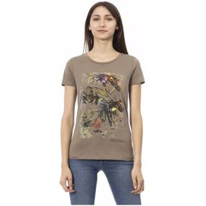 Trussardi, Tops, Dames, Bruin, S, Katoen, Bruine Katoenen T-shirt met Voorkant Print voor Dames