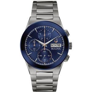 Bulova, Blauw Stalen Quartz Horloge 3Atm Grijs, Heren, Maat:ONE Size