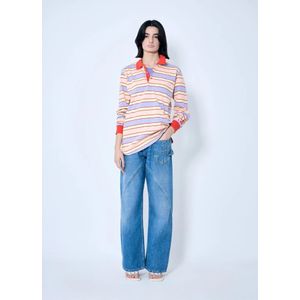 JW Anderson, Tops, Dames, Veelkleurig, L, Katoen, Gestreept poloshirt met contrastdetails