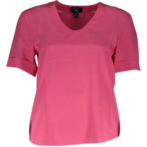 Gant, Blouses & Shirts, Dames, Roze, S, Zijden Tops & T-Shirt, Korte Mouw, V-Hals, Logo