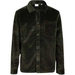 Knowledge Cotton Apparel, Corduroy Overshirt met Reverskraag Groen, Heren, Maat:S