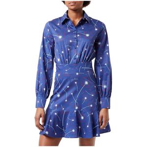 Love Moschino, Katoenen jurk met overhemdkraag en abstracte print Blauw, Dames, Maat:S