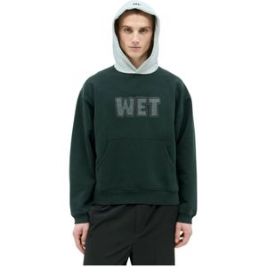 Erl, Sweatshirts & Hoodies, Heren, Groen, S, Katoen, Logo-geborduurde Katoenen Fleece Hoodie