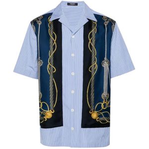 Versace, Overhemden, Heren, Blauw, S, Katoen, Short Sleeve Shirts