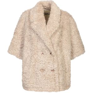 Herno, Jassen, Dames, Beige, M, Polyester, Beige Faux Fur Double-Breasted Jas