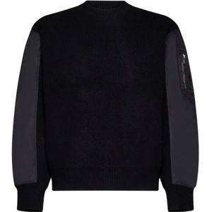 Neil Barrett, Zwarte Hybride Pullover met Nylon Mouwen Zwart, Heren, Maat:M