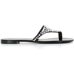 Giuseppe Zanotti, Zwarte platte sandalen met zilveren strass Zwart, Dames, Maat:37 EU