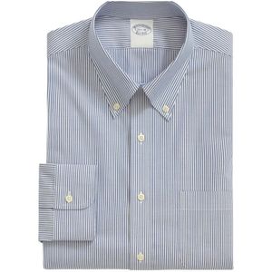 Brooks Brothers, Overhemden, Heren, Blauw, S, Katoen, Blauw Regular Fit Non-Iron Stretch Katoenen Overhemd met Button-Down Kraag