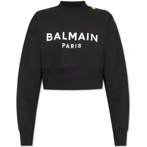 Balmain, Sweatshirts & Hoodies, Dames, Zwart, M, Katoen, Sweatshirt met logo