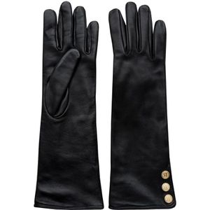 Busnel, Accessoires, Dames, Zwart, S, Katoen, Lange Leren Handschoenen - Gouden B-Knoop Detail