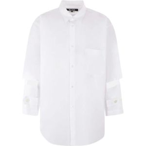 Comme des Garçons, Witte Katoenen Shirt met Cut-Out Mouwen Wit, Heren, Maat:S