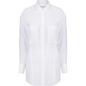 Calvin Klein, Blouses & Shirts, Dames, Wit, M, Polyester, Crêpe Shirt met Uitgesneden Achterkant