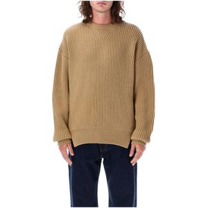 Jil Sander, Truien, Heren, Bruin, M, Wol, Kameel Kabelgebreide Crewneck Aw 23