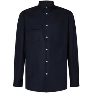 Jil Sander, Blauw Overhemd met Knoopsluiting en Zakken Blauw, Heren, Maat:XL