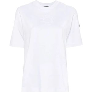 Moncler, Tops, Dames, Wit, XS, Katoen, Logo Katoenen T-shirt Wit