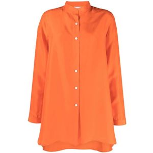 P.a.r.o.s.h., Blouses & Shirts, Dames, Oranje, M, Oranje Zijden Plooi Jurk