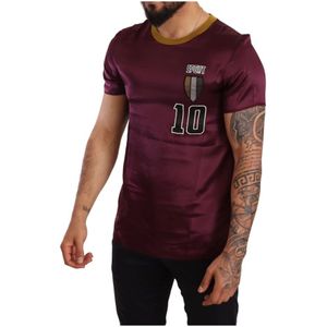 Dolce & Gabbana, Tops, Heren, Paars, S, Paarse Zijden Sport 10 Geborduurd T-shirt