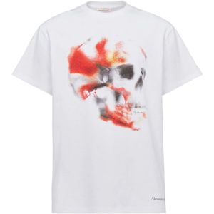 Alexander McQueen, Tops, Heren, Wit, XL, Katoen, Punk Skull Grafische Print T-shirt