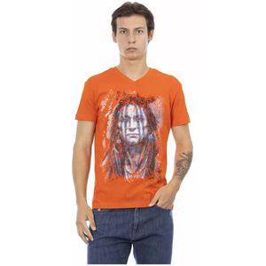 Trussardi, Tops, Heren, Oranje, XL, Katoen, Stijlvolle Oranje V-Hals Katoenen T-Shirt