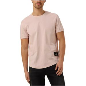 Calvin Klein, Tops, Heren, Roze, XS, Denim, Heren Badge Turn Up Sleeve Polo T-shirt