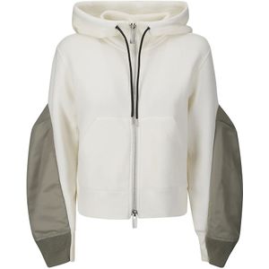 Sacai, Sweatshirts & Hoodies, Dames, Beige, M, Jas met trekkoord capuchon sweatshirt